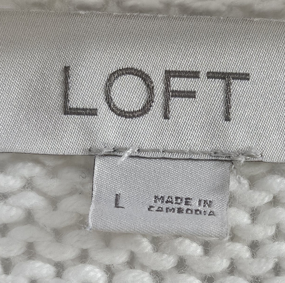 LOFT white Ivory loose knit Sweater Vest faux pearl floral embellished Size L - Picture 10 of 12